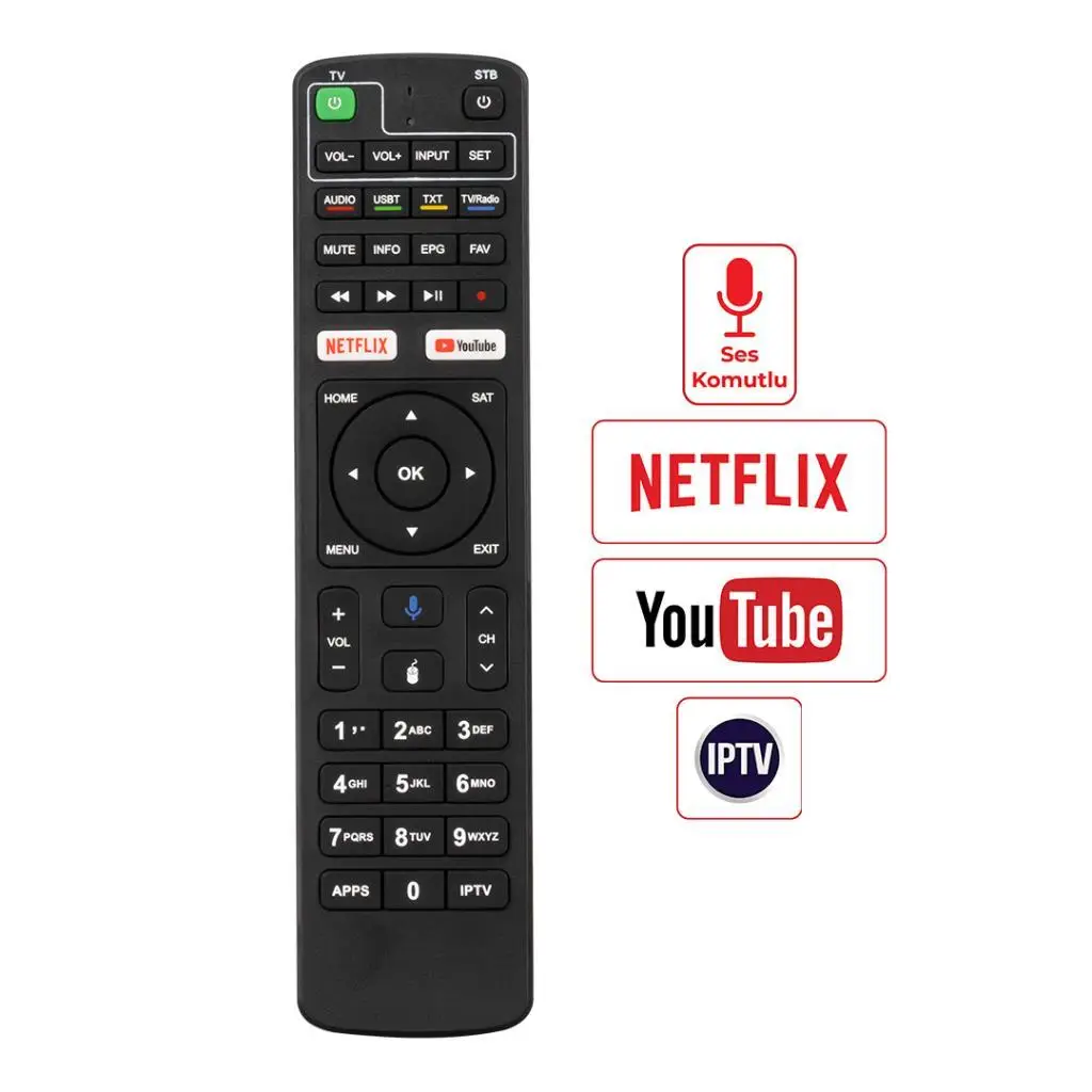 Dreamstar Android Netflix-Youtube Tuşlu Uydu Kumandası - Ses Komutlu