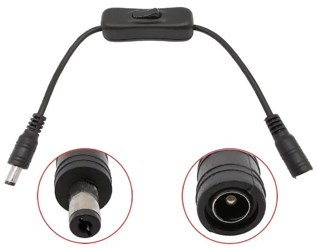 Electroon Anahtarlı Dişi Erkek Bağlantı Power Kablosu 5.5x2.1mm - Siyah