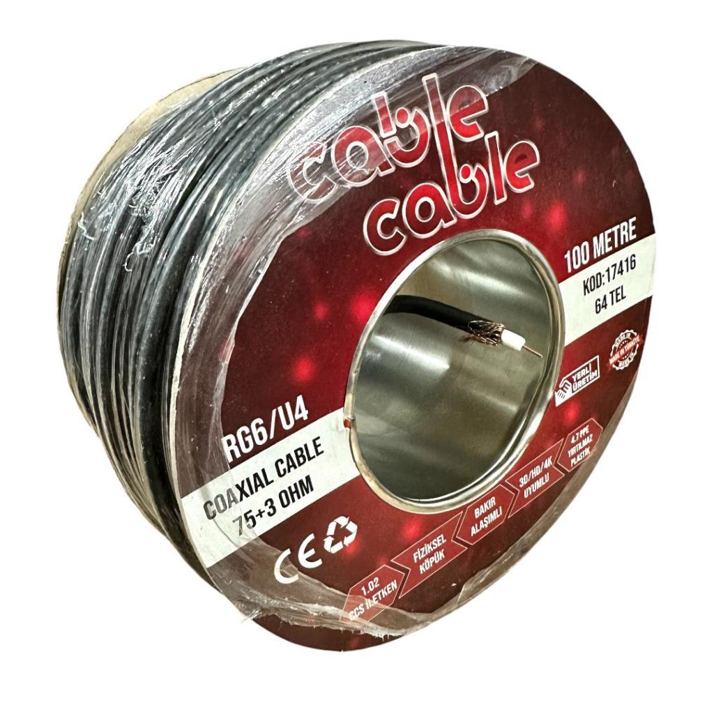 electroon RG6U4 Siyah Anten Kablosu 100Metre 64Tel Yerli Üretim