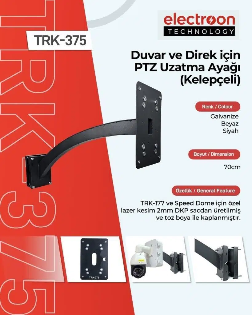 electroon TRK-375 70cm PTZ Kamera Duvar-Direk Metal Uzatma Ayağı