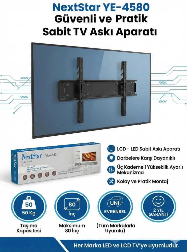 NextStar YE-4580 45-80'' Sabit LCD LED TV Askı Aparatı - Su terazili