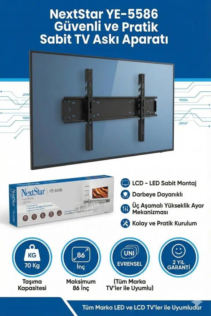 NextStar YE-5586 45-86'' Sabit LCD LED TV Askı Aparatı - Su terazili