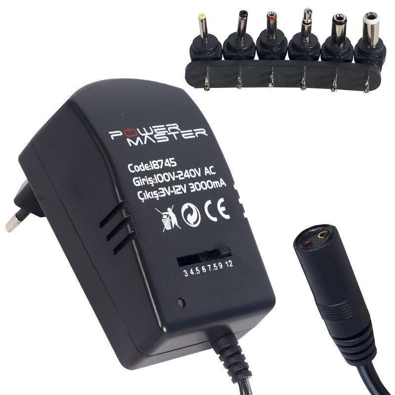 Powermaster 3V-12V 3Amper Çok Uçlu Kademeli Adaptör