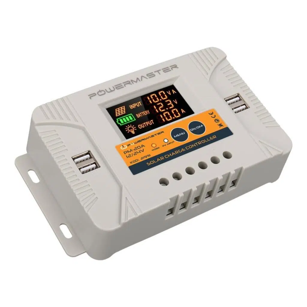 Powermaster PM-20A 12V-24V 20A 4xUSB Dijital Otomatik Solar Şarj Regülatörü