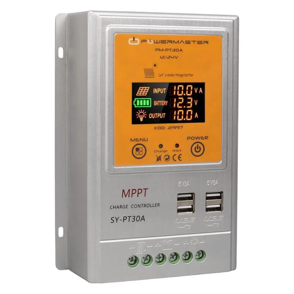 Powermaster PM-PT30A 12V-24V 30Amper MPPT 4 USB'li Dijital Alüminyum Kasa Solar Şarj Regülatörü