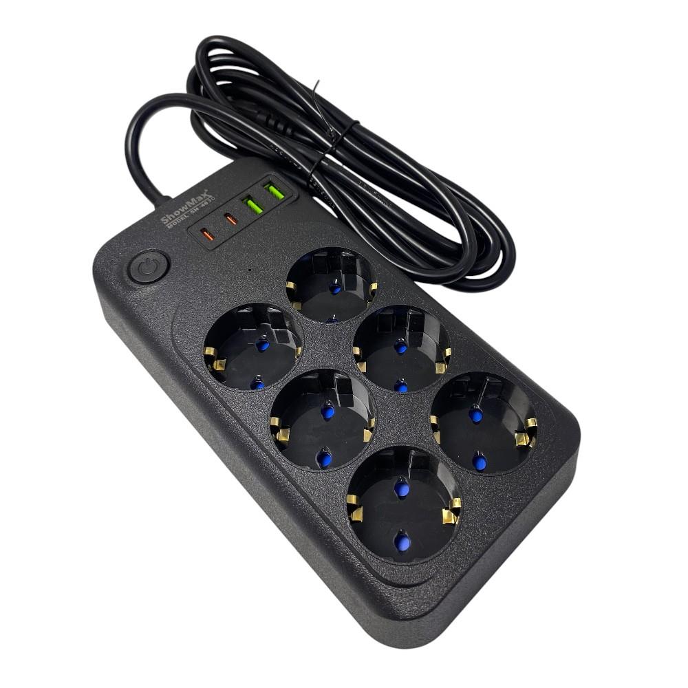 ShowMax SH-4630 2Mt 2xUSB-2xTYPE-C 4lü Termal Akım Korumalı Priz 10A 2500W